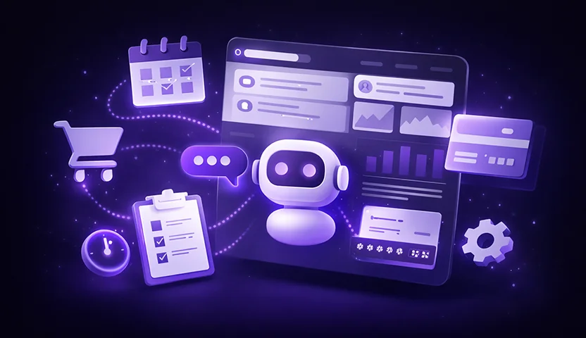 3D pogled avtomatizacije AI s povezanimi poslovnimi procesi in digitalnimi tokovi